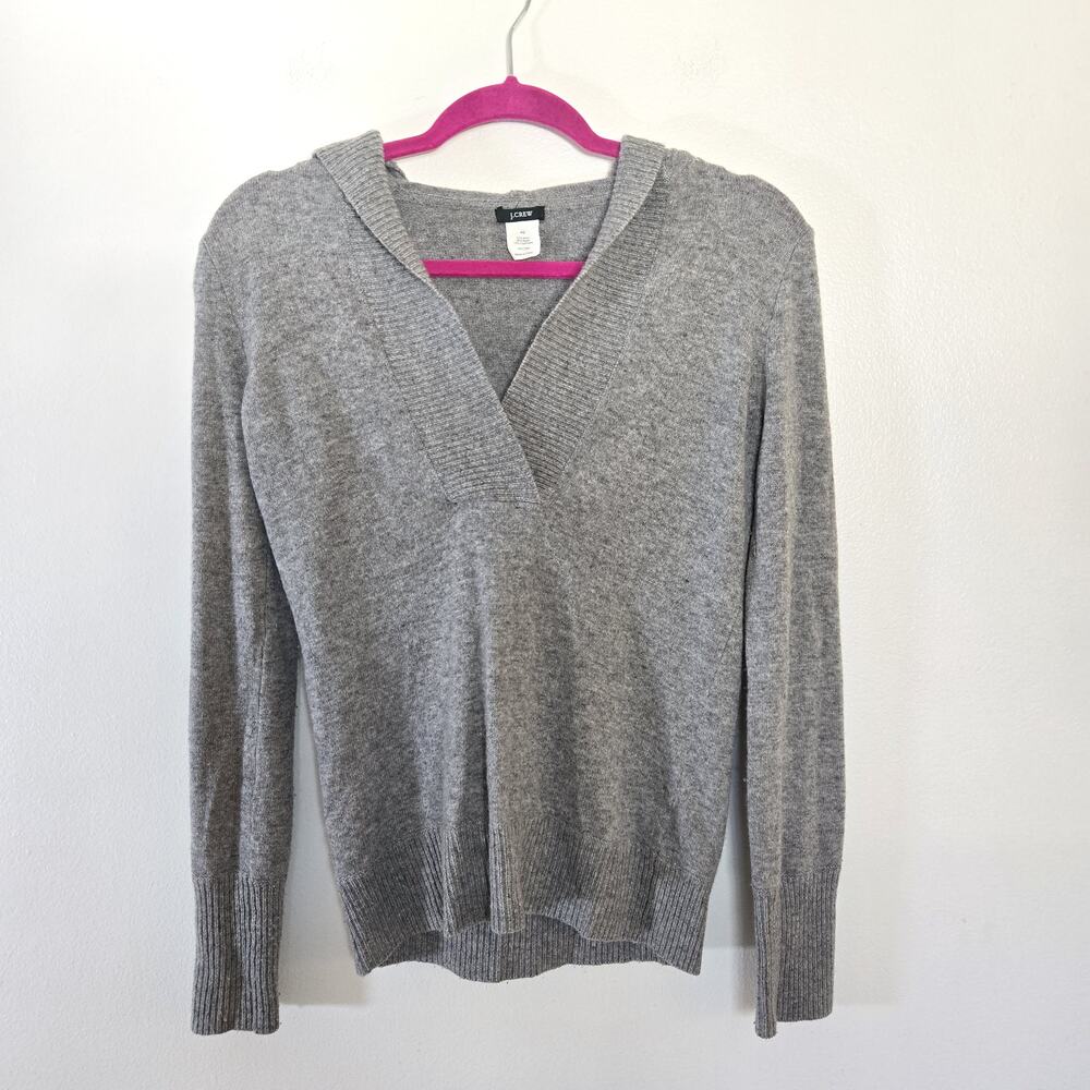J.Crew Heather Gray Crossover V-Neck Hooded Wool Cashmere Sweater XS